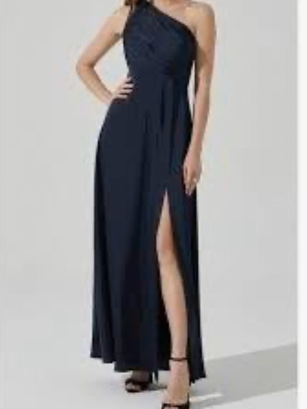 ASTR the Label Atolia Draped One-Shoulder Gown in black satin